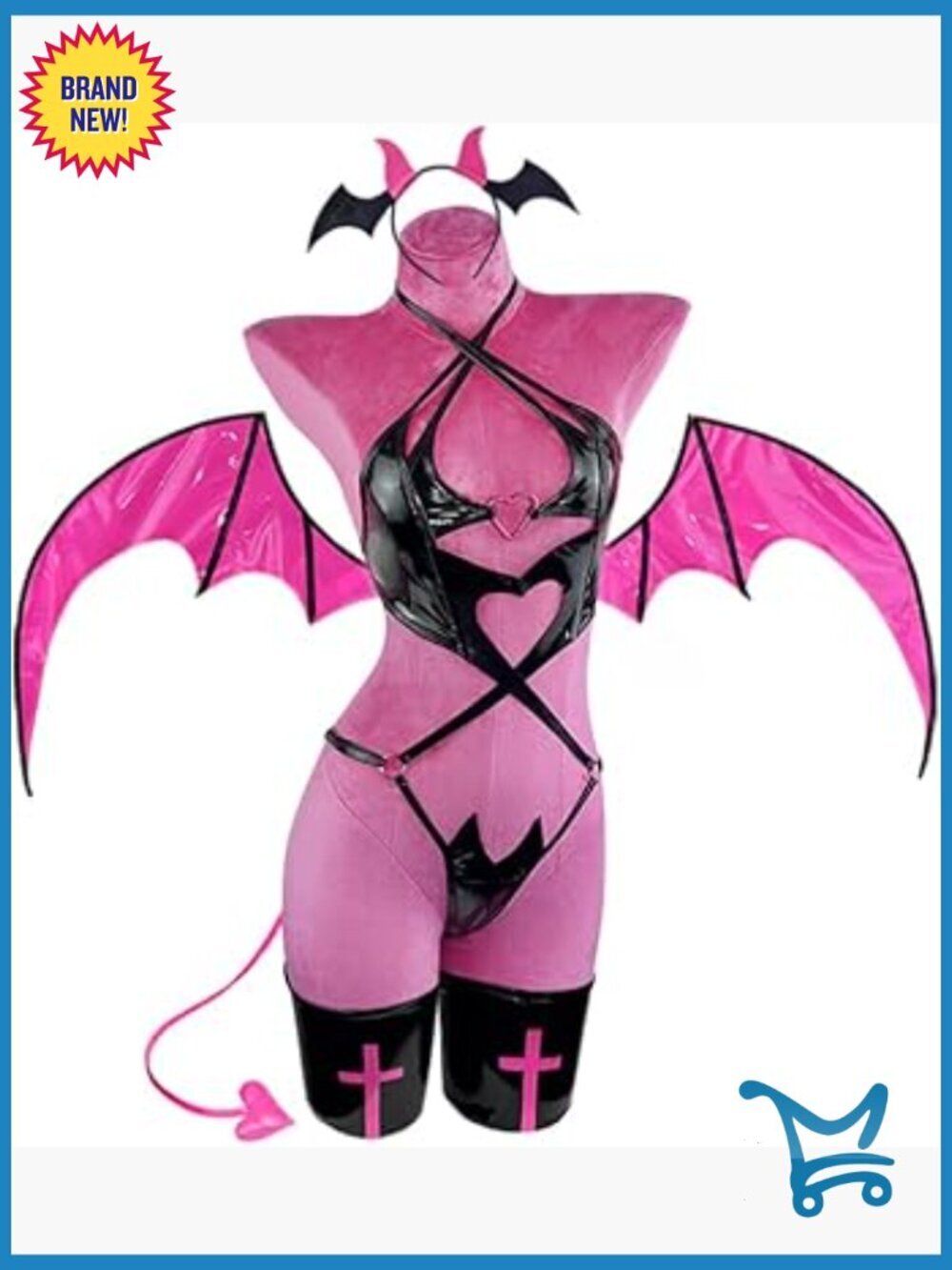 PU Leather Succubus Cosplay Lingerie with Wings & Accessories